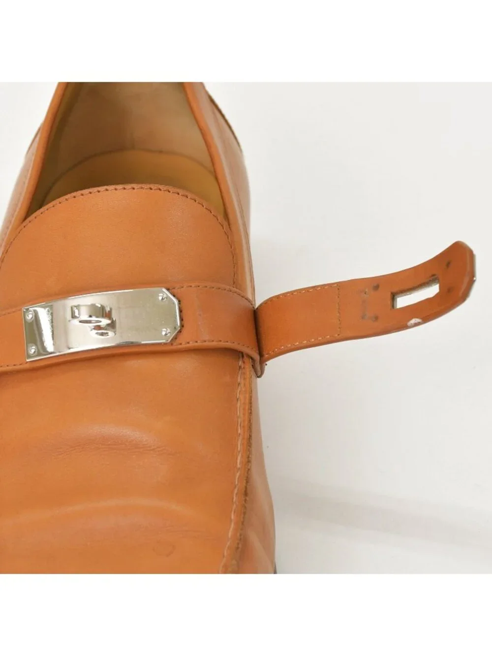 Hermes Moccasin Calf Kelly Buckle Brown Silver Leather